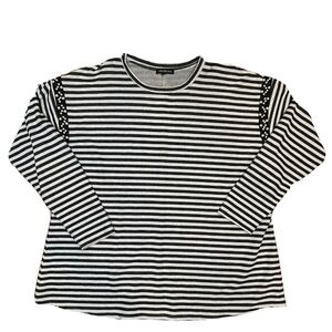 Lane Bryant Top  Gray Black Stripe With Pearl Accent Long Sleeve Plus Size 22/24